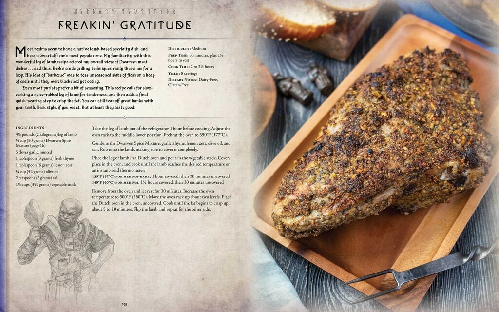 A page from the God of War: Official Cookbook of the Night Realms