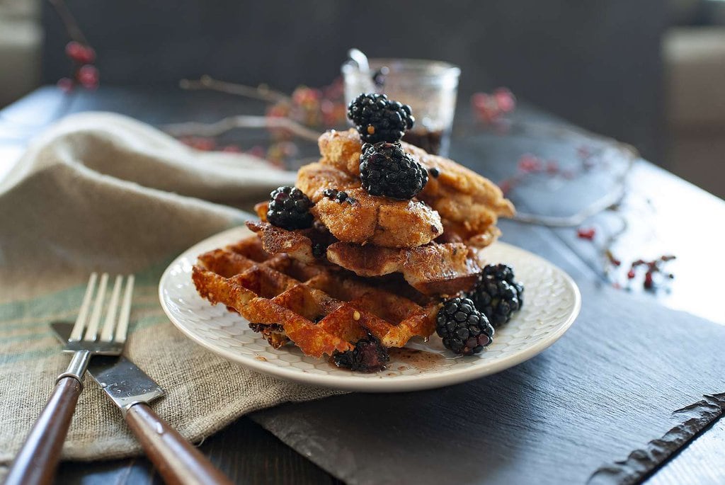 Gluten-Free Cheddar and Chicken Waffles With Blackberries