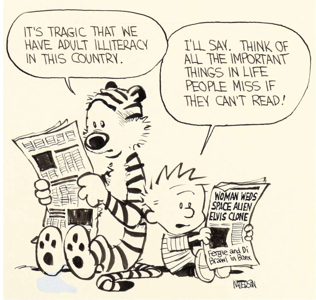 Calvin and Hobbes strip in black and white which was never published.